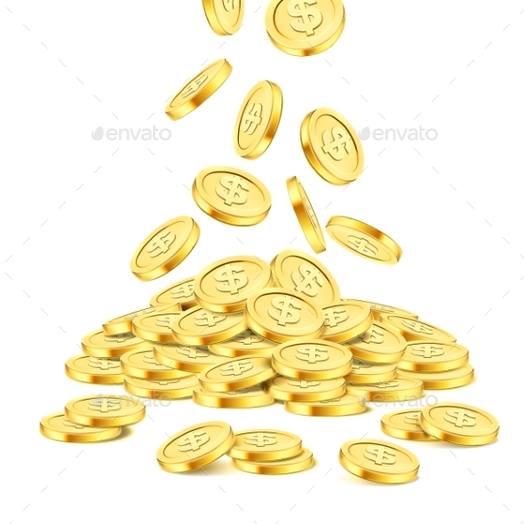 Realistic Gold Coin Stack on White Background - Concepts Business