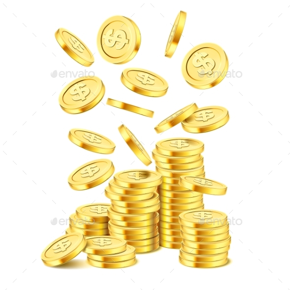 Realistic Gold Coin Stack on White Background - Concepts Business