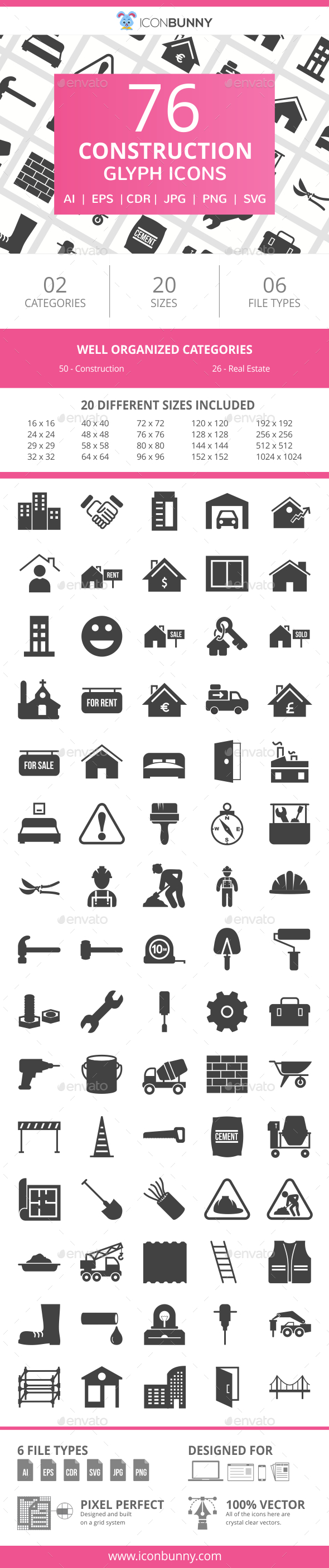 76 Construction Glyph Icons - Icons