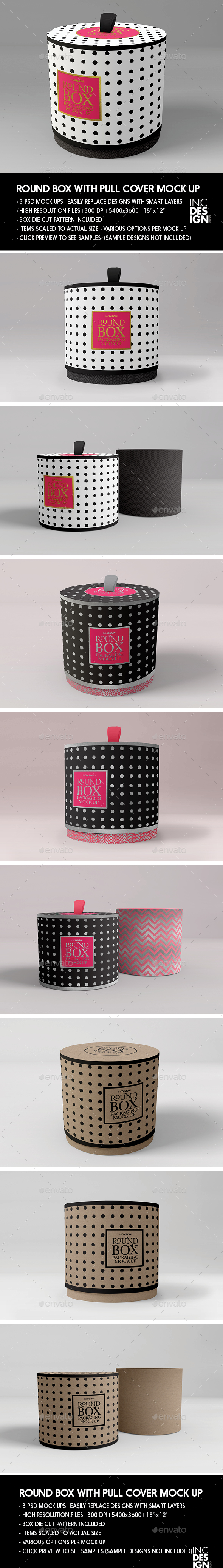 Packaging Mock Up Round Box with Pull up Cover - Product Mock-Ups Graphics
