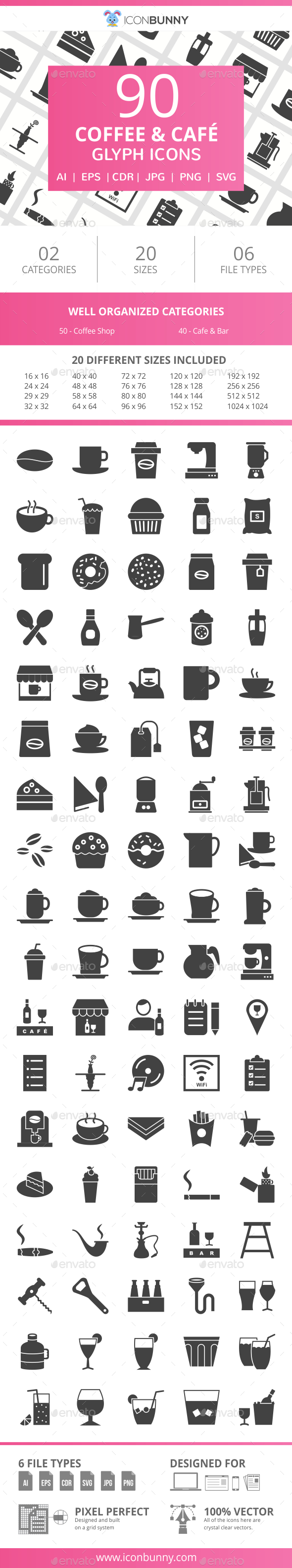 90 Coffee & Cafe Glyph Icons - Icons
