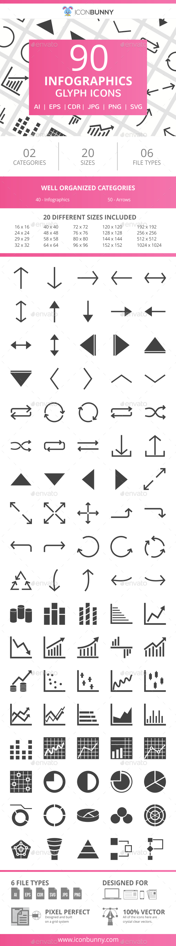 90 Infographics Glyph Icons - Icons