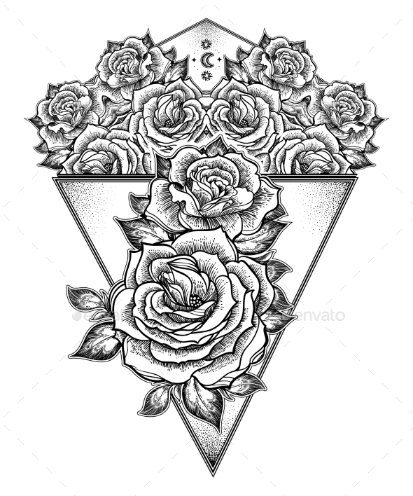 Peony or Rose Flower with Sacred Geometry Frame - Flowers & Plants Nature