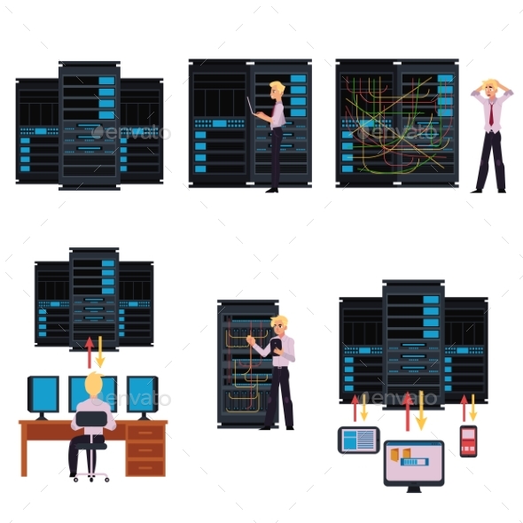 Set of Server Room Images with Data Center - Computers Technology