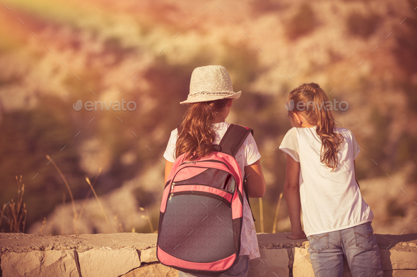 Kids enjoying hike - Stock Photo - Images