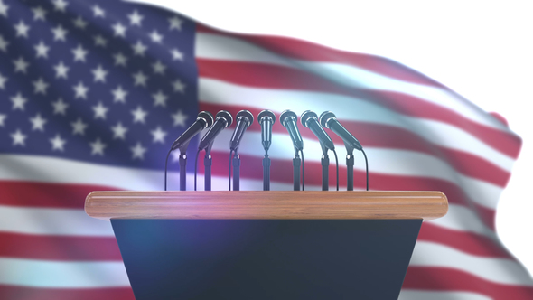 Speech Podium With United States Flag, Motion Graphics 