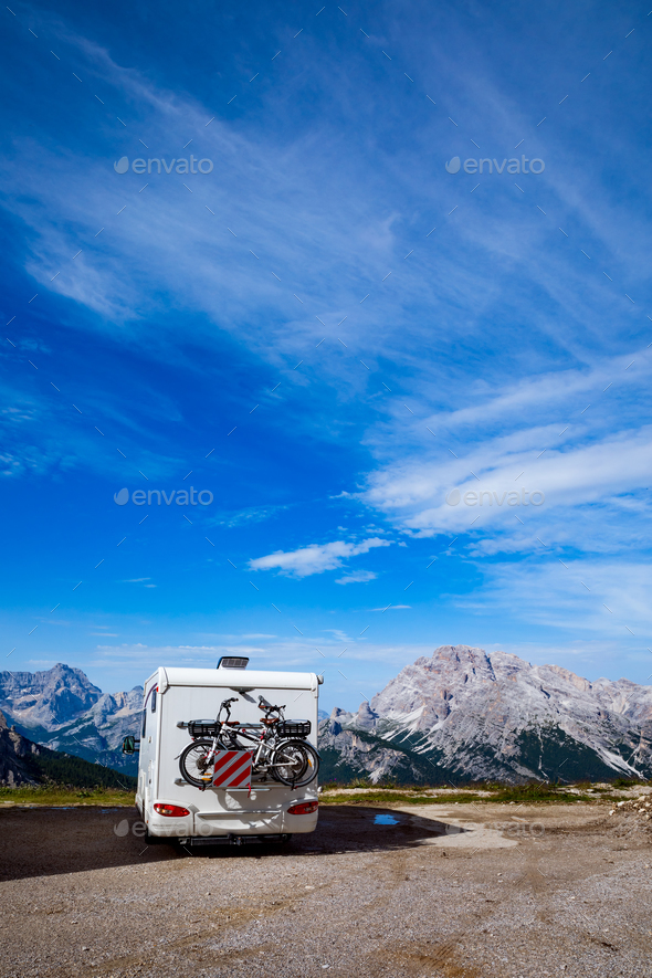 Family vacation travel, holiday trip in motorhome VR - Stock Photo - Images