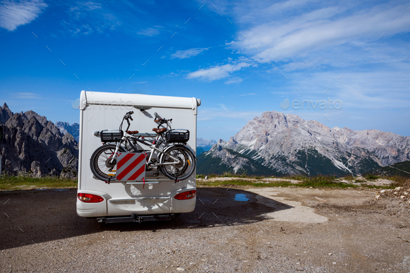 Family vacation travel, holiday trip in motorhome VR - Stock Photo - Images