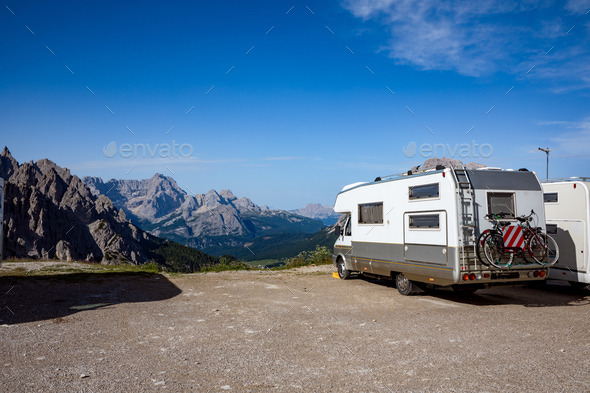 Family vacation travel, holiday trip in motorhome VR - Stock Photo - Images