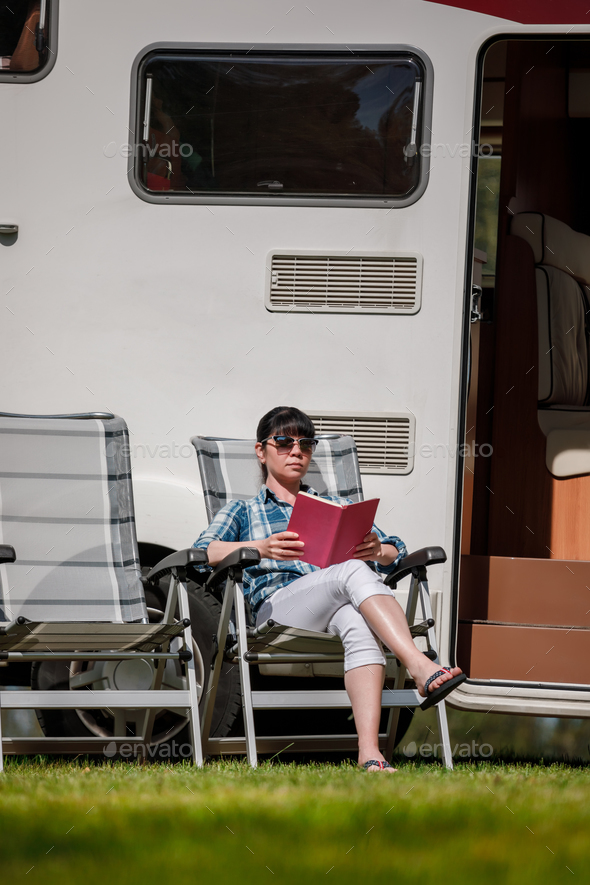 Family vacation travel, holiday trip in motorhome - Stock Photo - Images