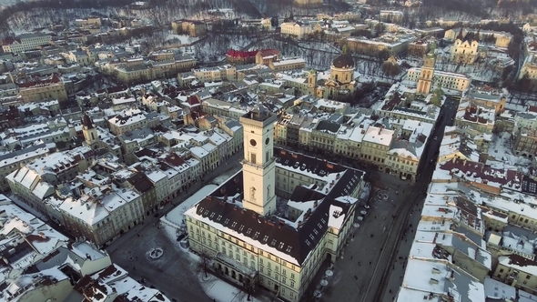Day Aerial Shot of Central Part of Lviv City alt