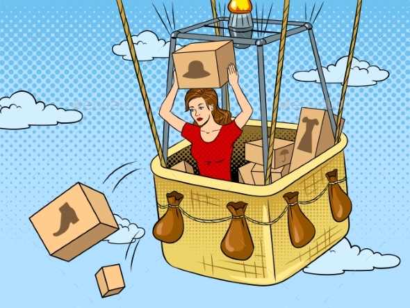 Girl Throw Out Clothes Pop Art Vector Illustration - Man-made Objects Objects