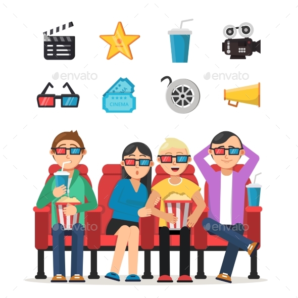 Characters Set of Peoples Watching Film - People Characters
