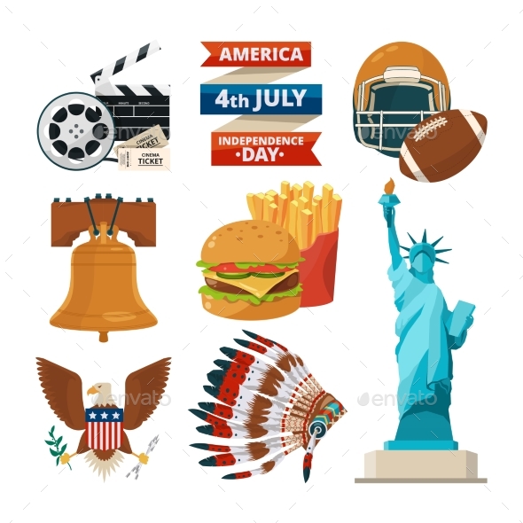 Culture Objects of Americans Usa. Vector - Objects Vectors