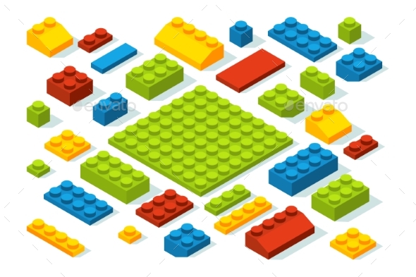 Isometric Constructor Blocks at Different Colors - Man-made Objects Objects