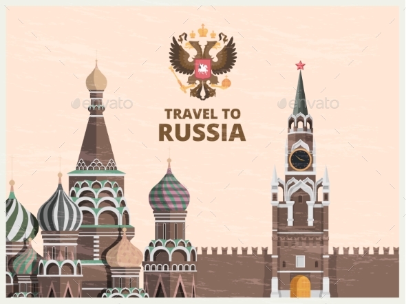 Vintage Poster or Travel Card with Illustrations - Buildings Objects