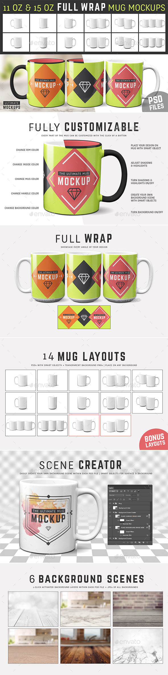 Download 11 oz & 15 oz Full Wrap Mug Mockup Templates by UltimateMockups | GraphicRiver