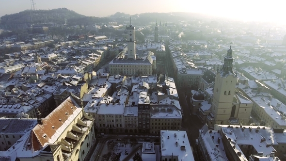 Day Aerial Shot of Central Part of Lviv City