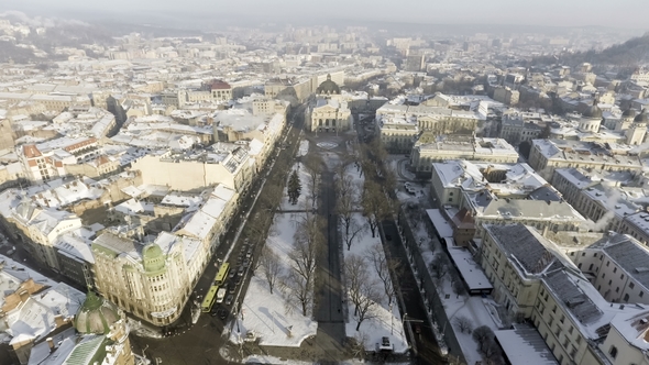 Aerial Old City Lviv, Central Part of Old City. European City. Lviv Opera alt