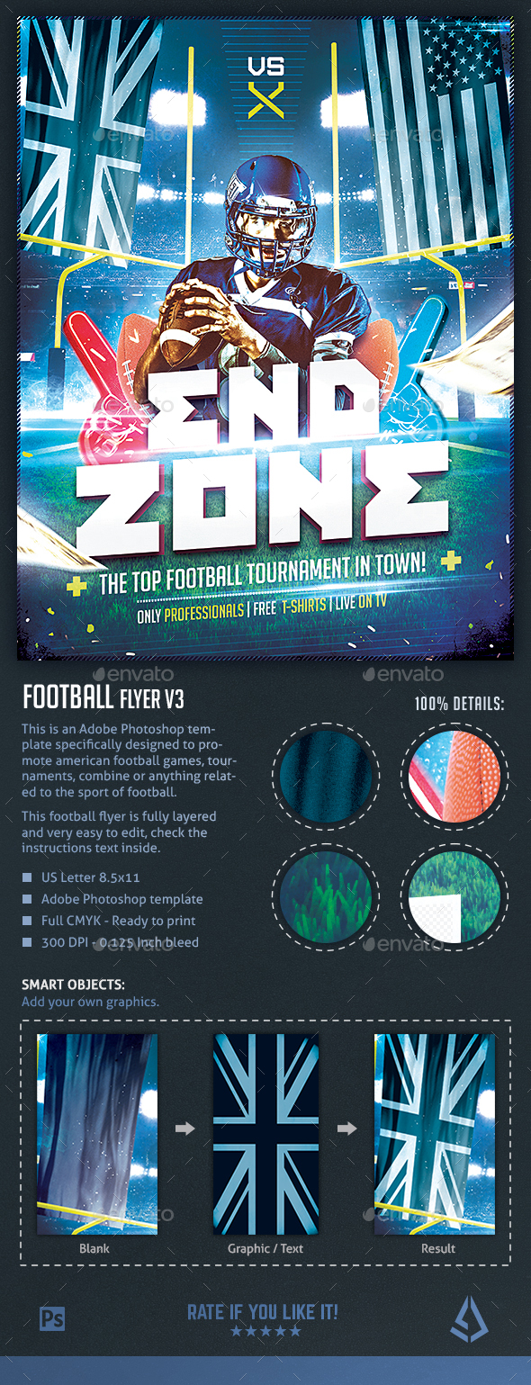 Football Flyer v3 - American Football Night Design Template - Sports Events