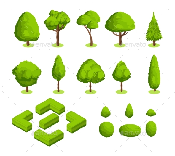Isometric 3d Vector Park and Garden Trees - Objects Vectors