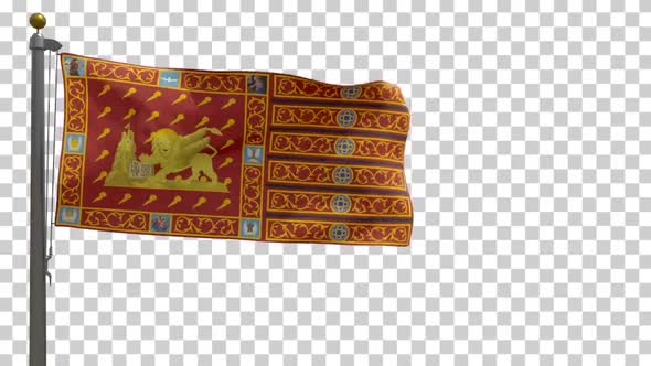 Venice City Flag (Italy) on Flagpole with Alpha Channel - 4K alt