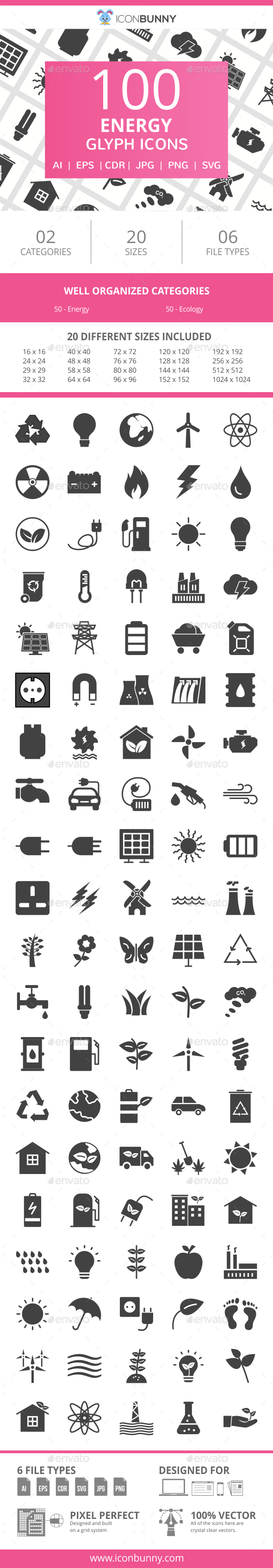 100 Energy Glyph Icons - Icons