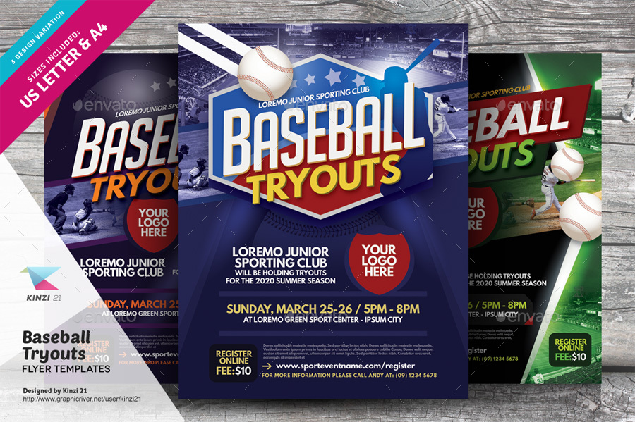 Baseball Tryouts Flyer Templates by kinzi21  GraphicRiver