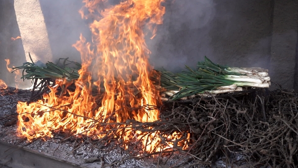 Traditional Catalan Calsots in the Fire