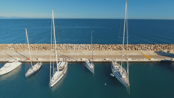 Drone Footage of Sailing Boats in Seaport