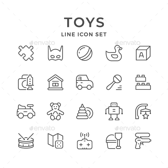 Set Line Icons of Toys - Man-made objects Objects