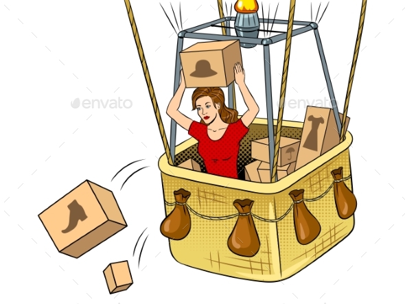Girl Throws Out Clothes Pop Art Vector Illustration - Man-made Objects Objects