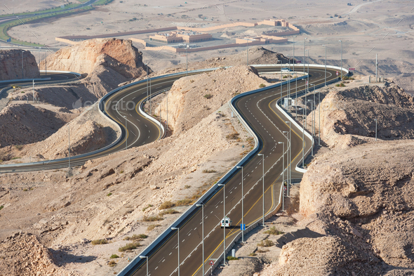 Jebel Hafeet Road in Al Ain - Stock Photo - Images