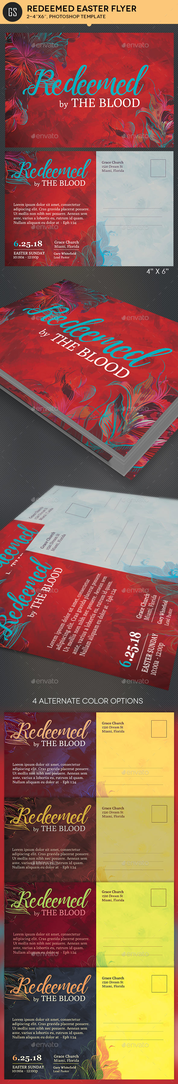 Redeemed Easter Postcard Template - Church Flyers