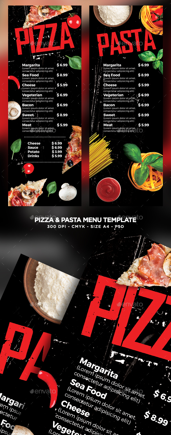 Pizza and Pasta Menu - Food Menus Print Templates