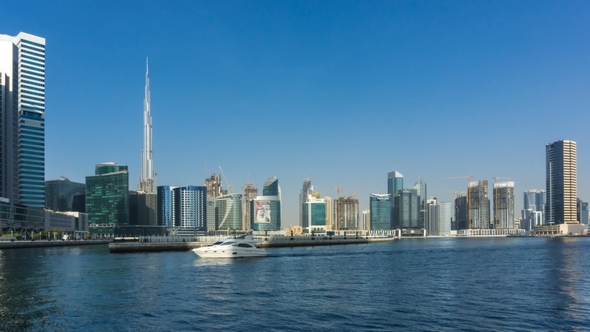 Panoramic View of Business Bay and Downtown Area of Dubai, UAE