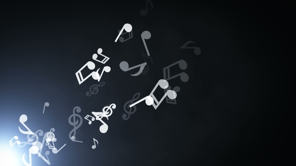 Floating Musical Notes on Abstract Background with Flares, Motion Graphics