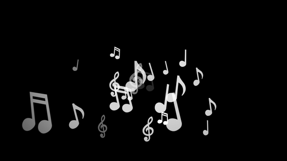 White Musical Notes Move To the Sides on a Black Background alt