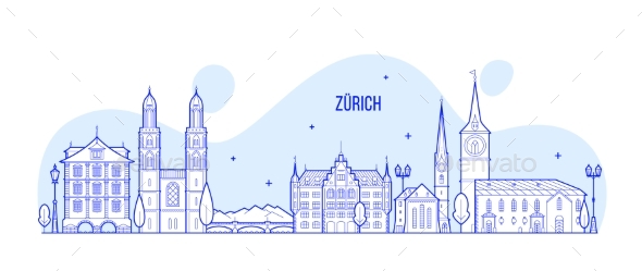 Zurich Skyline Switzerland City Buildings Vector - Buildings Objects
