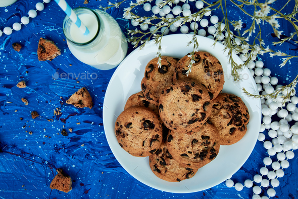 Cookie chocolate with a milk bottles. - Stock Photo - Images