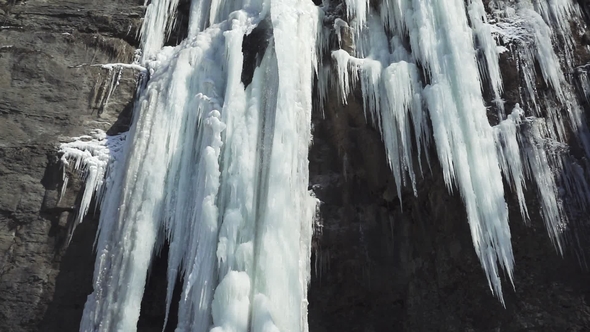 Frozen Beautiful Waterfall in Winter. Ukraine