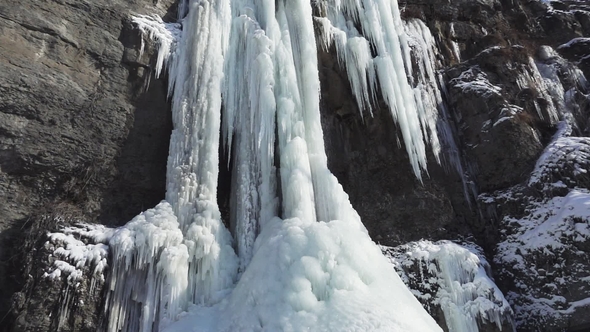Frozen Beautiful Waterfall in Winter Ukraine