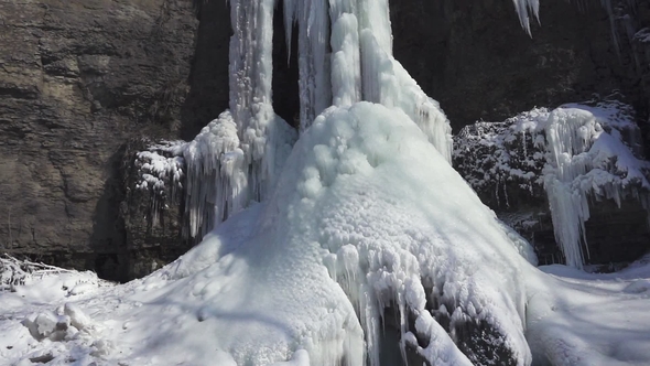 Frozen Beautiful Waterfall in Winter. Ukraine