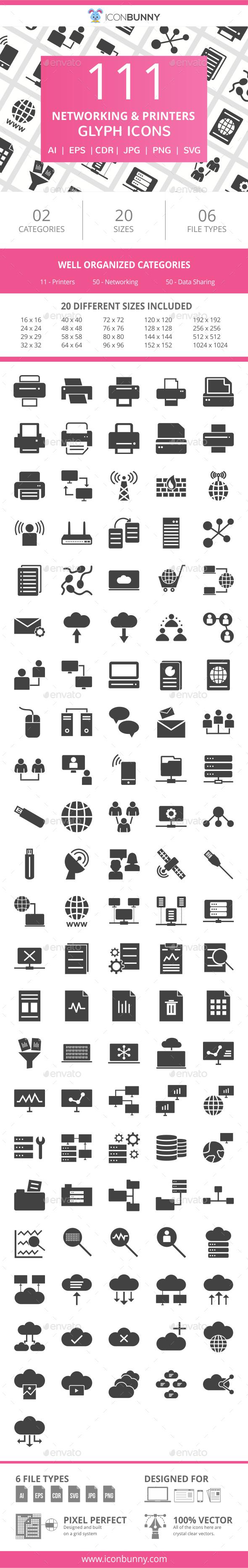 111 Networking & Printers Glyph Icons - Icons