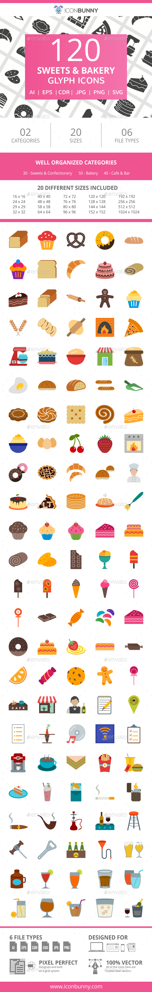 120 Sweets & Bakery Glyph Icons - Icons