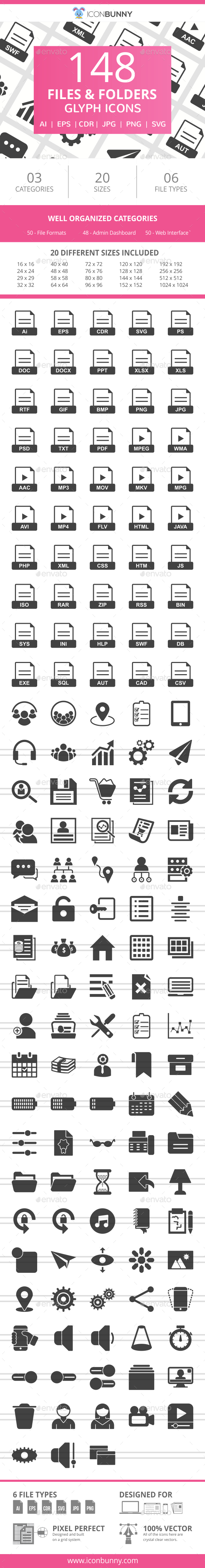 148 Files & Folders Glyph Icons - Icons