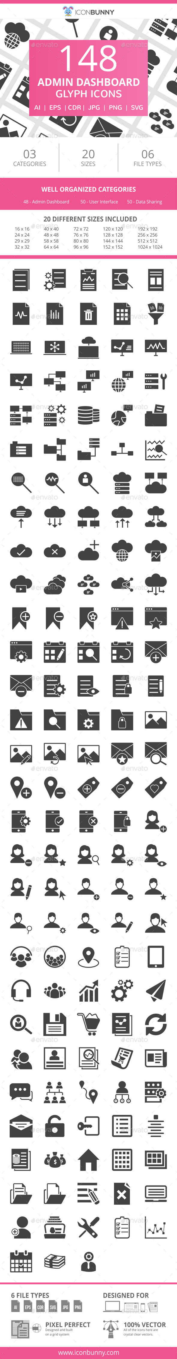 148 Admin Dashboard Glyph Icons - Icons