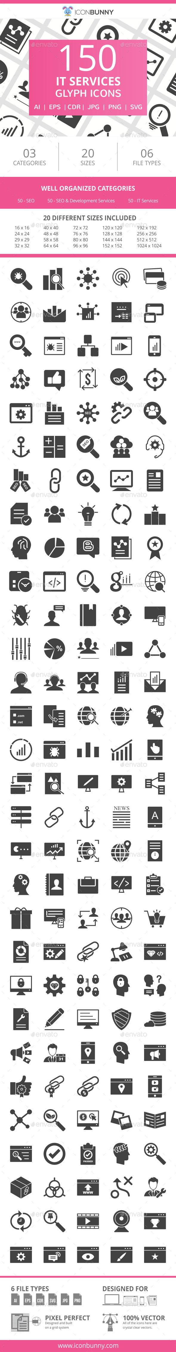 150 IT Services Glyph Icons - Icons