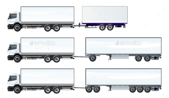 Vector Road Trains Set Template Isolated on White - Man-made Objects Objects