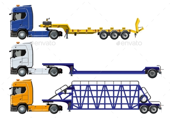 Vector Semi Trucks Set Isolated on White - Man-made Objects Objects